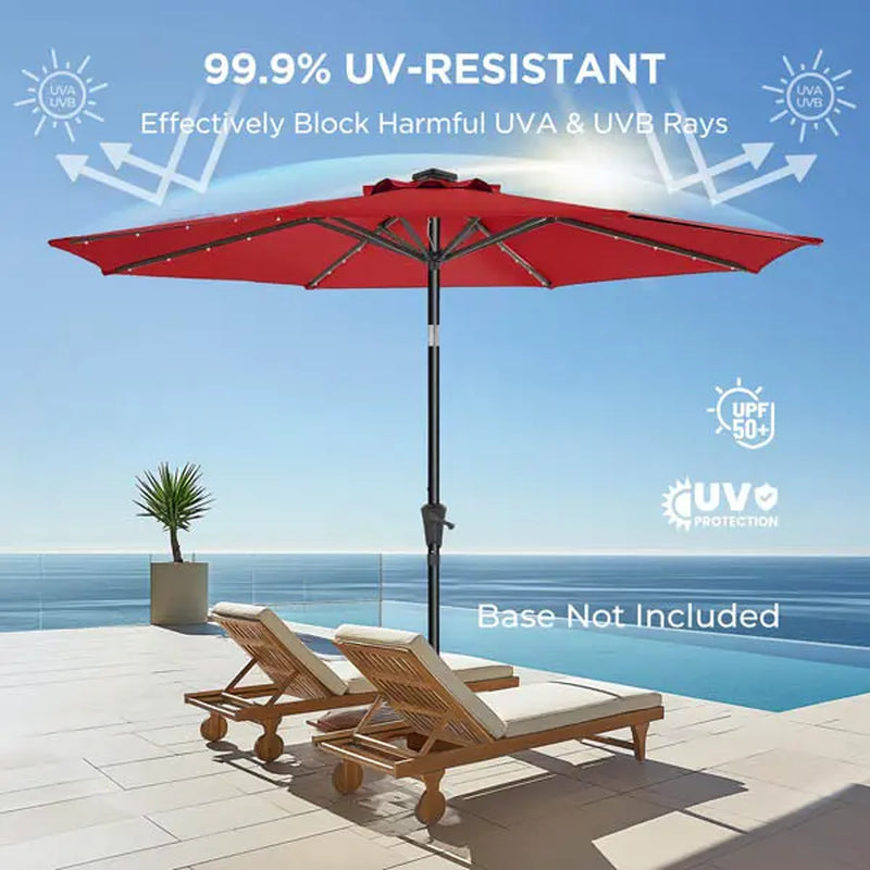 10Ft Solar Patio Umbrella - Solar Lights LED Lighted Outdoor Market Table Umbrella, UPF50+ UV Protection with Push Button Tilt, Crank for Pool Deck and Garden