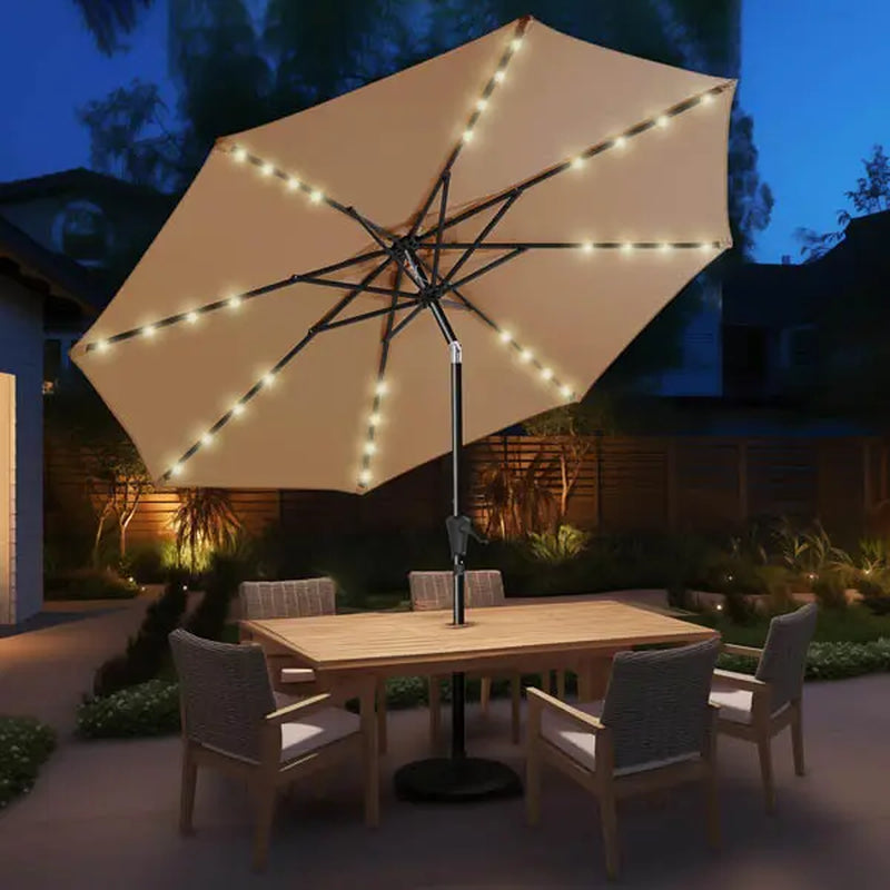 10Ft Solar Patio Umbrella - Solar Lights LED Lighted Outdoor Market Table Umbrella, UPF50+ UV Protection with Push Button Tilt, Crank for Pool Deck and Garden