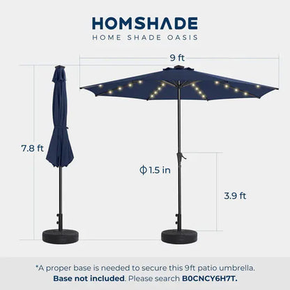 10Ft Solar Patio Umbrella - Solar Lights LED Lighted Outdoor Market Table Umbrella, UPF50+ UV Protection with Push Button Tilt, Crank for Pool Deck and Garden