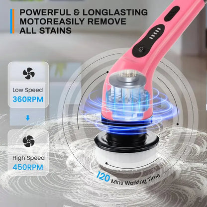 Electric Spin Scrubber, Summer Handheld Cleaning Brush with Adjustable Extension Rod & Replaceable Brush Heads, USB Rechargeable Cordless Shower Scrubber, Electric Cleaning Brush for Home Bathroom Bathtub, Bathroom Accessories, Back to School Gifts