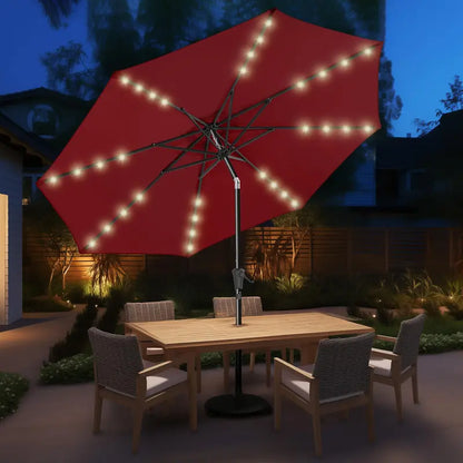 10Ft Solar Patio Umbrella - Solar Lights LED Lighted Outdoor Market Table Umbrella, UPF50+ UV Protection with Push Button Tilt, Crank for Pool Deck and Garden