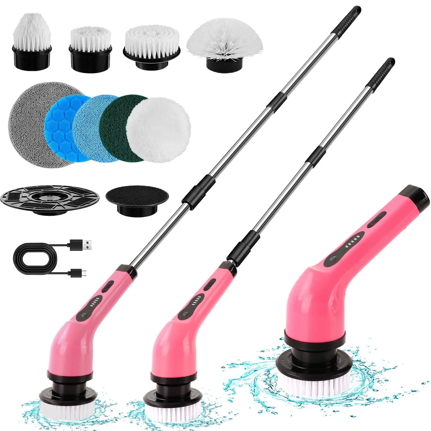 Electric Spin Scrubber, Summer Handheld Cleaning Brush with Adjustable Extension Rod & Replaceable Brush Heads, USB Rechargeable Cordless Shower Scrubber, Electric Cleaning Brush for Home Bathroom Bathtub, Bathroom Accessories, Back to School Gifts